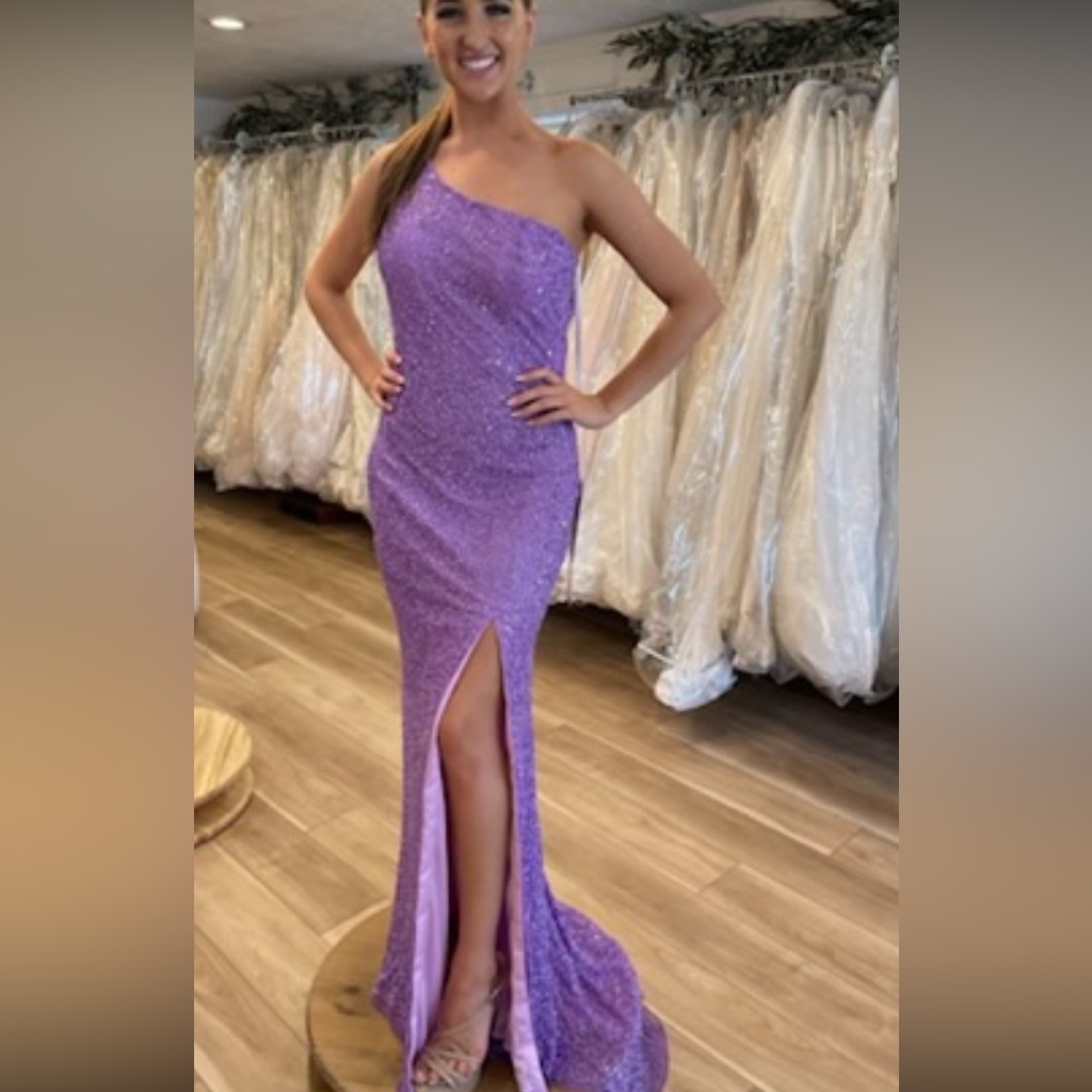 Primavera Purple Asymmetrical Sequin Gown